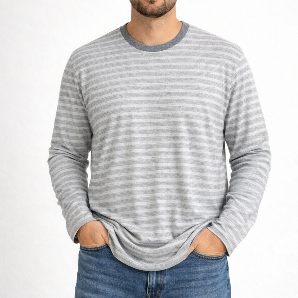 Travis Mathew Grey Striped Long Sleeve Shirt 3XL